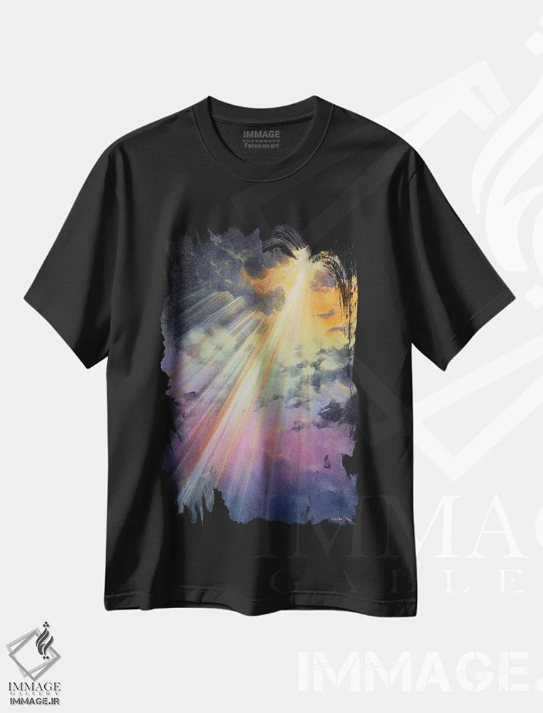 تیشرت مشکی طرح دار شکوفایی، هنر فاخر معاصر اثر کالر بای فلیکز | immage.ir