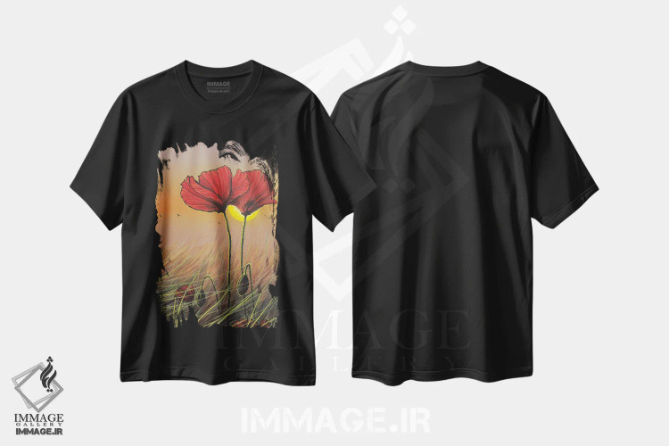 تیشرت مشکی طرح دار گل های سرخ، هنر فاخر معاصر اثر کالر بای فلیکز | immage.ir