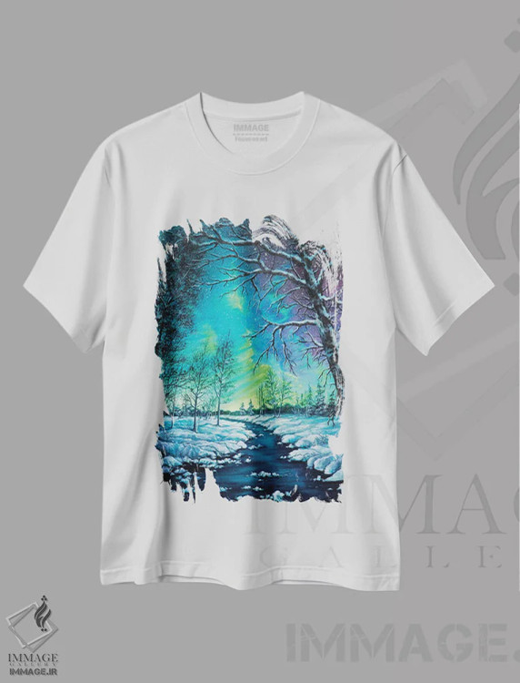 تیشرت سفید طرح دار شب نئونی، هنر فاخر معاصر اثر کالر بای فلیکز | فروشگاه ایماژ