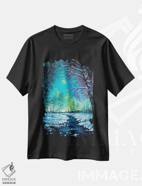 تیشرت مشکی طرح دار شب نئونی، هنر فاخر معاصر اثر کالر بای فلیکز | immage.ir