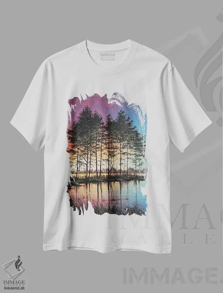 تیشرت سفید طرح دار آرامش مطلق، دکور کلبه و لژ اثر کالر بای فلیکز | immage.ir