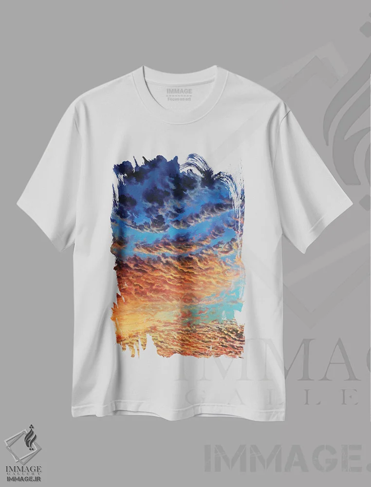 تیشرت سفید طرح دار آتش آسمانی، مدیوم اثر کالر بای فلیکز | فروشگاه ایماژ