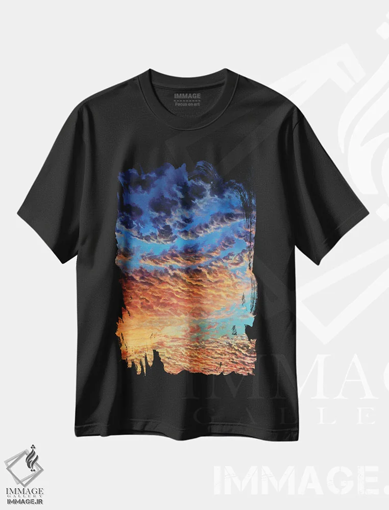 تیشرت مشکی طرح دار آتش آسمانی، مدیوم اثر کالر بای فلیکز | immage.ir