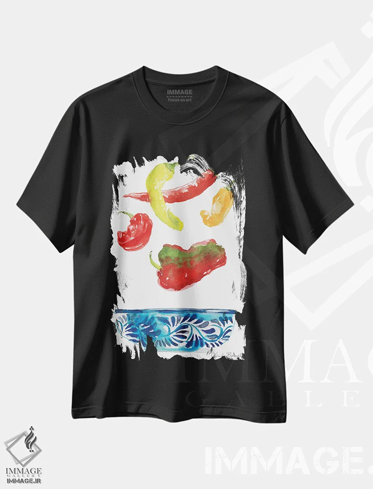 تیشرت مشکی طرح دار فلفل ها، تزئینی اثر کلودیا بیانکی | immage.ir