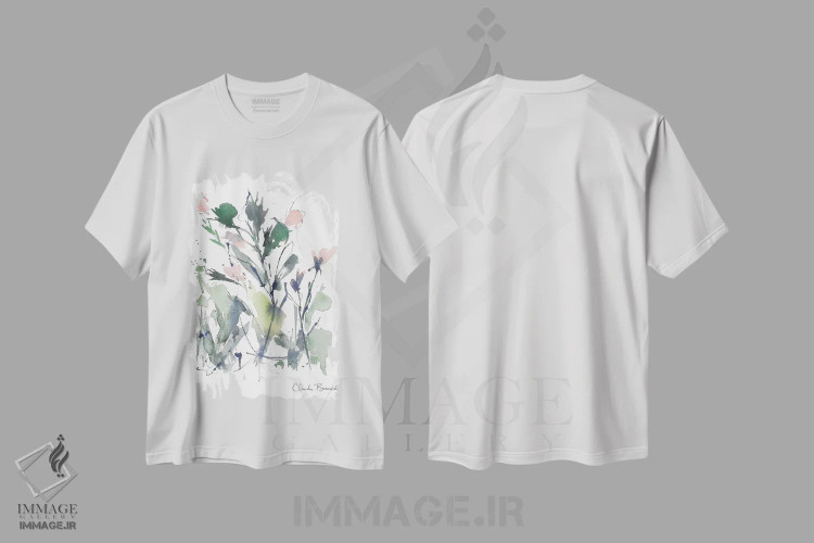 تیشرت سفید طرح دار شکوفه های صورتی انتزاعی، آبستره اثر کلودیا بیانکی | immage.ir
