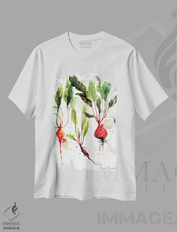 تیشرت سفید طرح دار چغندر باغی، تزئینی اثر کلودیا بیانکی | immage.ir