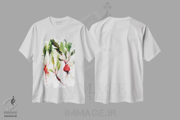 تیشرت سفید طرح دار چغندر باغی، تزئینی اثر کلودیا بیانکی | immage.ir