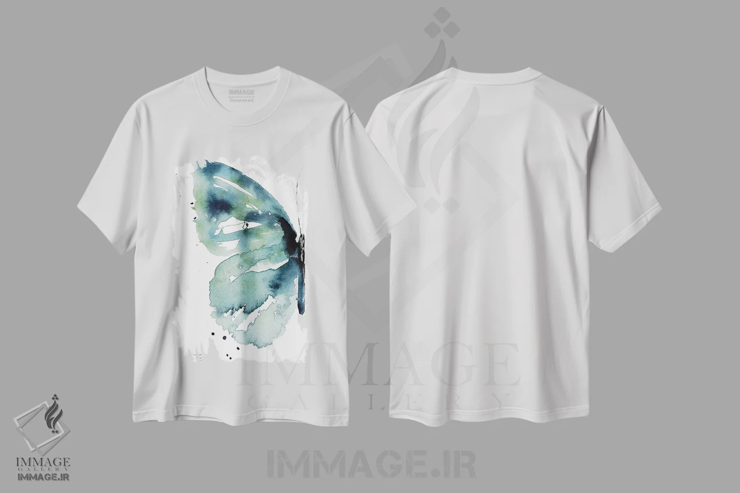تیشرت سفید طرح دار نیمهٔ پروانهٔ آبی، مدیوم اثر کلودیا بیانکی | فروشگاه ایماژ