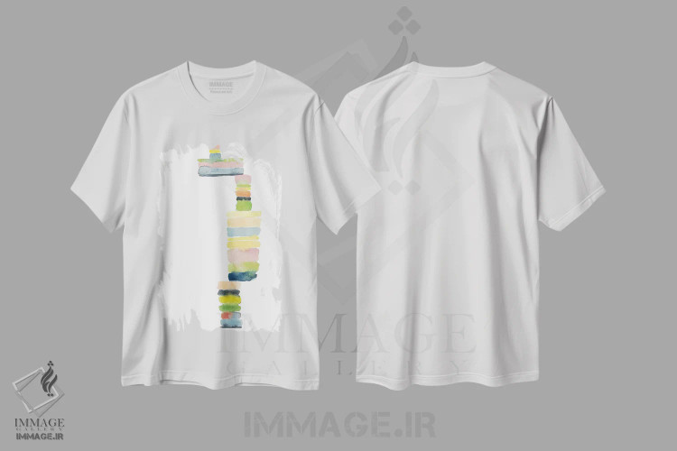 تیشرت سفید طرح دار ردیف های رنگی اثر کلودیا بیانکی | فروشگاه ایماژ