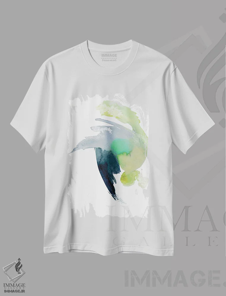 تیشرت سفید طرح دار منظرهٔ انتزاعی ۳ اثر کلودیا بیانکی | فروشگاه ایماژ