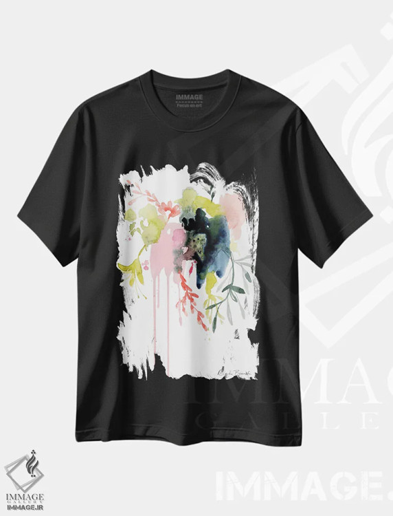 تیشرت مشکی طرح دار بازگشت به طبیعت، آبستره اثر کلودیا بیانکی | فروشگاه ایماژ