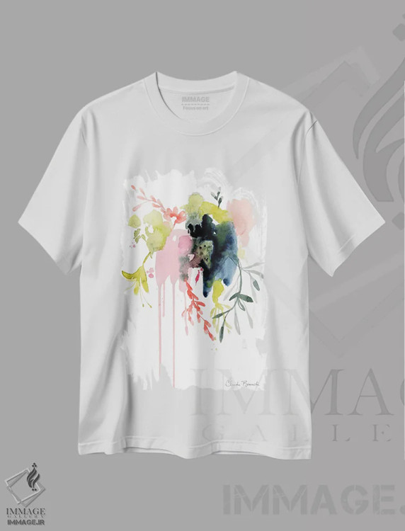 تیشرت سفید طرح دار بازگشت به طبیعت، آبستره اثر کلودیا بیانکی | immage.ir