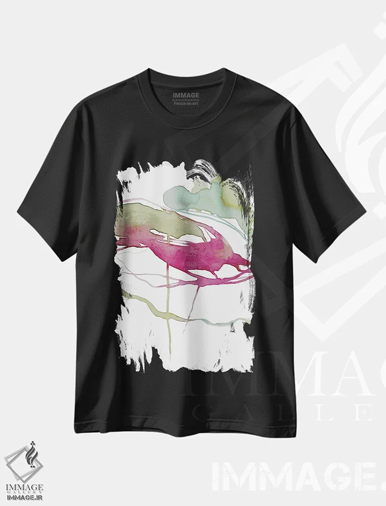 تیشرت مشکی طرح دار منظرهٔ انتزاعی ۱ اثر کلودیا بیانکی | فروشگاه ایماژ
