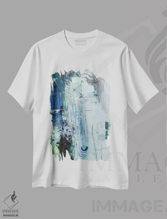 تیشرت سفید طرح دار زمستان آبی اثر کلودیا بیانکی | immage.ir