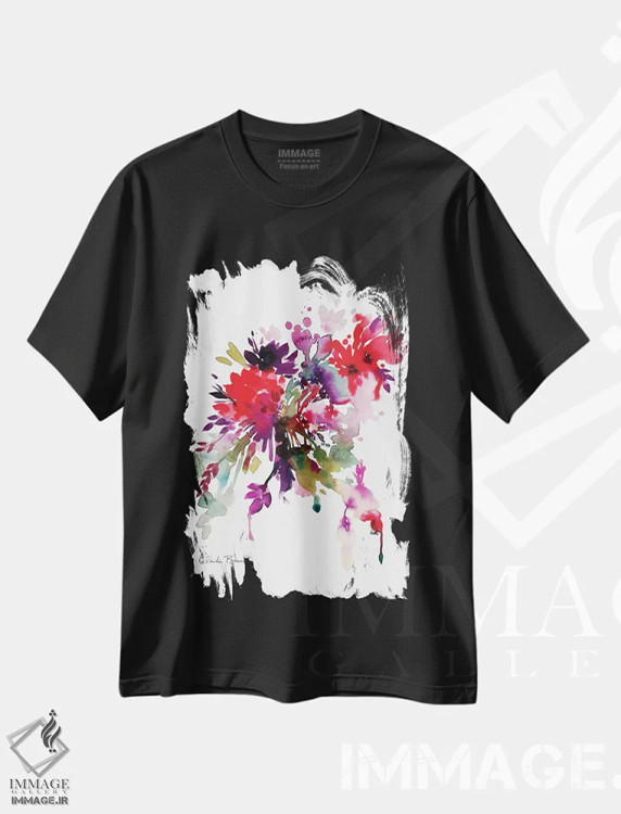تیشرت مشکی طرح دار گل های درخشان، آبستره اثر کلودیا بیانکی | immage.ir