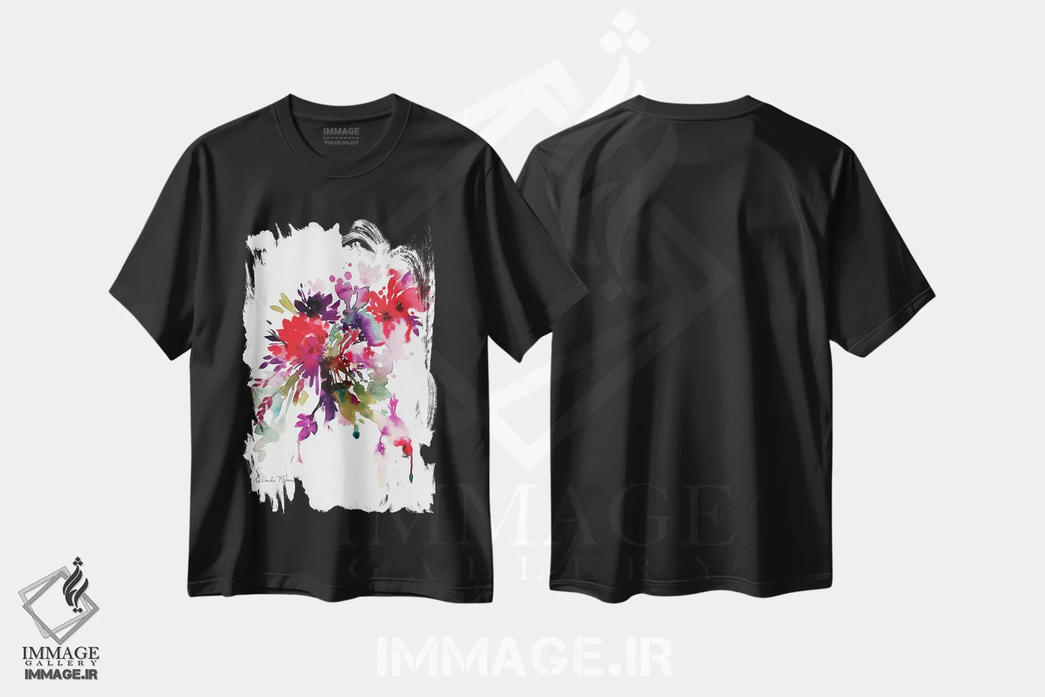 تیشرت مشکی طرح دار گل های درخشان، آبستره اثر کلودیا بیانکی | immage.ir