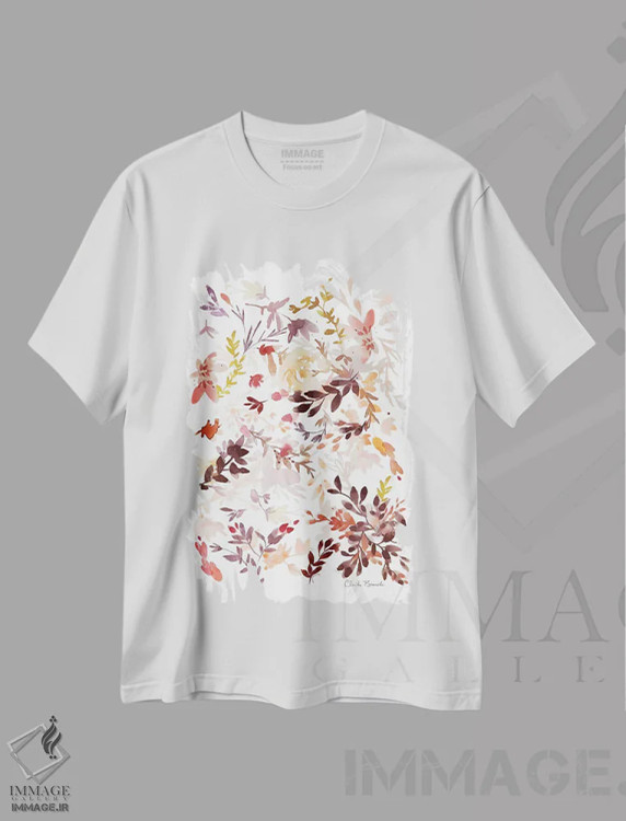 تیشرت سفید طرح دار پراکندهٔ برگ ها ۱، مدیوم اثر کلودیا بیانکی | فروشگاه ایماژ