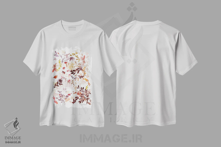 تیشرت سفید طرح دار پراکندهٔ برگ ها ۱، مدیوم اثر کلودیا بیانکی | فروشگاه ایماژ