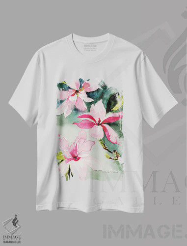 تیشرت سفید طرح دار ماگنولیاها، مدیوم اثر کلودیا بیانکی | فروشگاه ایماژ