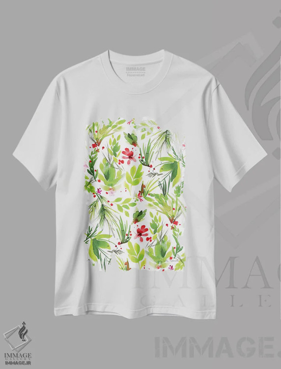 تیشرت سفید طرح دار پراکندهٔ برگ ها ۲، مدیوم اثر کلودیا بیانکی | immage.ir