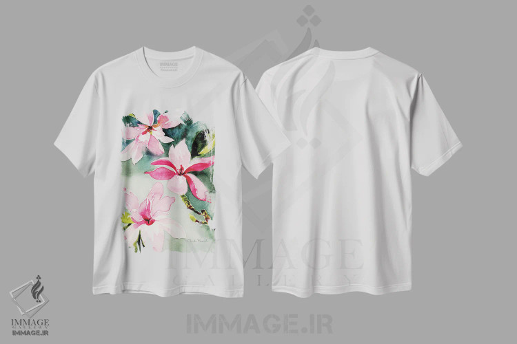 تیشرت سفید طرح دار ماگنولیاها، مدیوم اثر کلودیا بیانکی | فروشگاه ایماژ