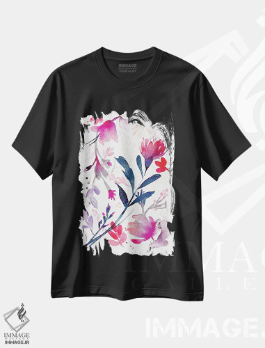 تیشرت مشکی طرح دار گل های ظریف، مدیوم اثر کلودیا بیانکی | فروشگاه ایماژ