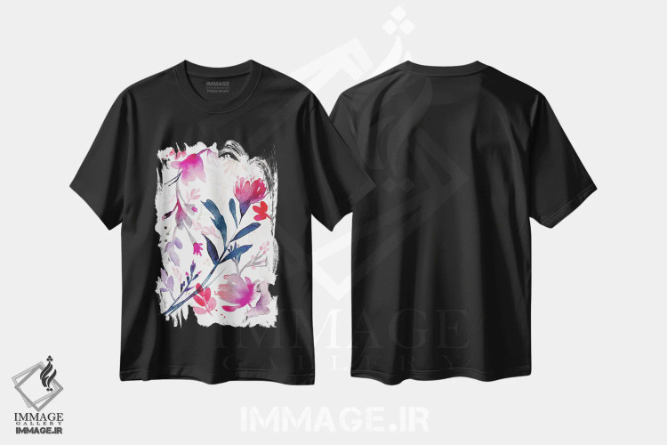 تیشرت مشکی طرح دار گل های ظریف، مدیوم اثر کلودیا بیانکی | فروشگاه ایماژ