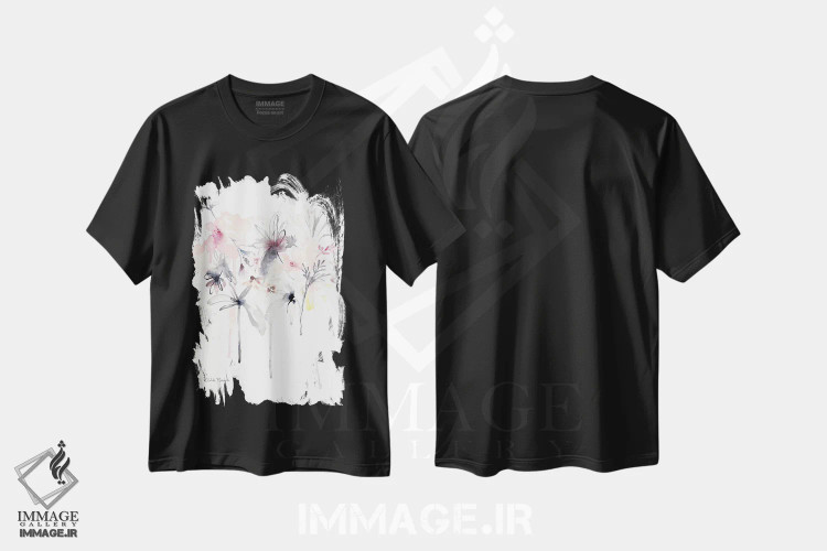 تیشرت مشکی طرح دار پراکندگی صورتی، آبستره اثر کلودیا بیانکی | immage.ir