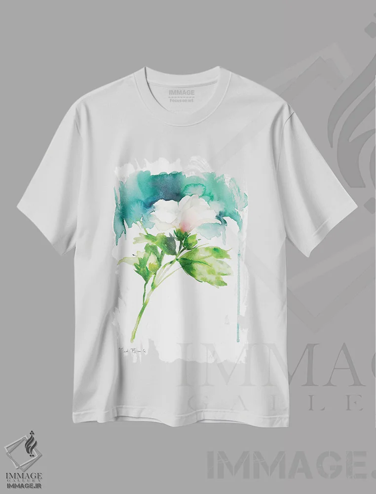 تیشرت سفید طرح دار تنها گل شَرُن، آبستره اثر کلودیا بیانکی | immage.ir