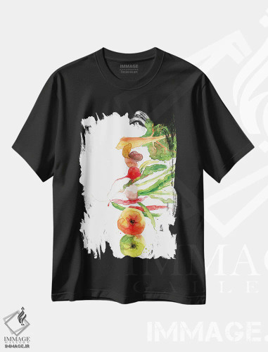 تیشرت مشکی طرح دار سبزیجات چیده شده، مدیوم اثر کلودیا بیانکی | فروشگاه ایماژ
