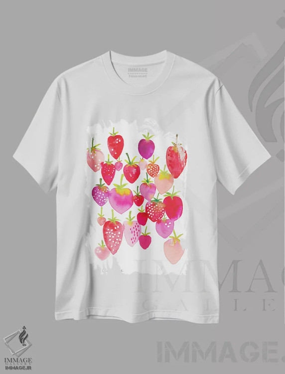 تیشرت سفید طرح دار مزارع توت فرنگی، مدیوم اثر کلودیا بیانکی | فروشگاه ایماژ