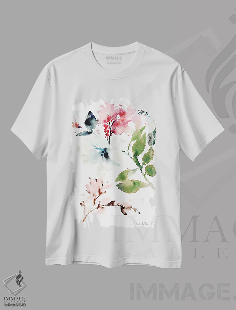 تیشرت سفید طرح دار شکوفه های زمستانی، مدیوم اثر کلودیا بیانکی | فروشگاه ایماژ