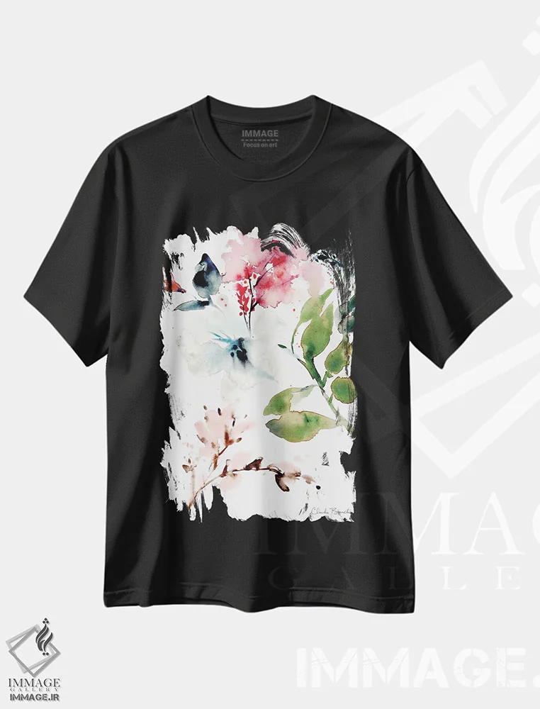 تیشرت مشکی طرح دار شکوفه های زمستانی، مدیوم اثر کلودیا بیانکی | immage.ir