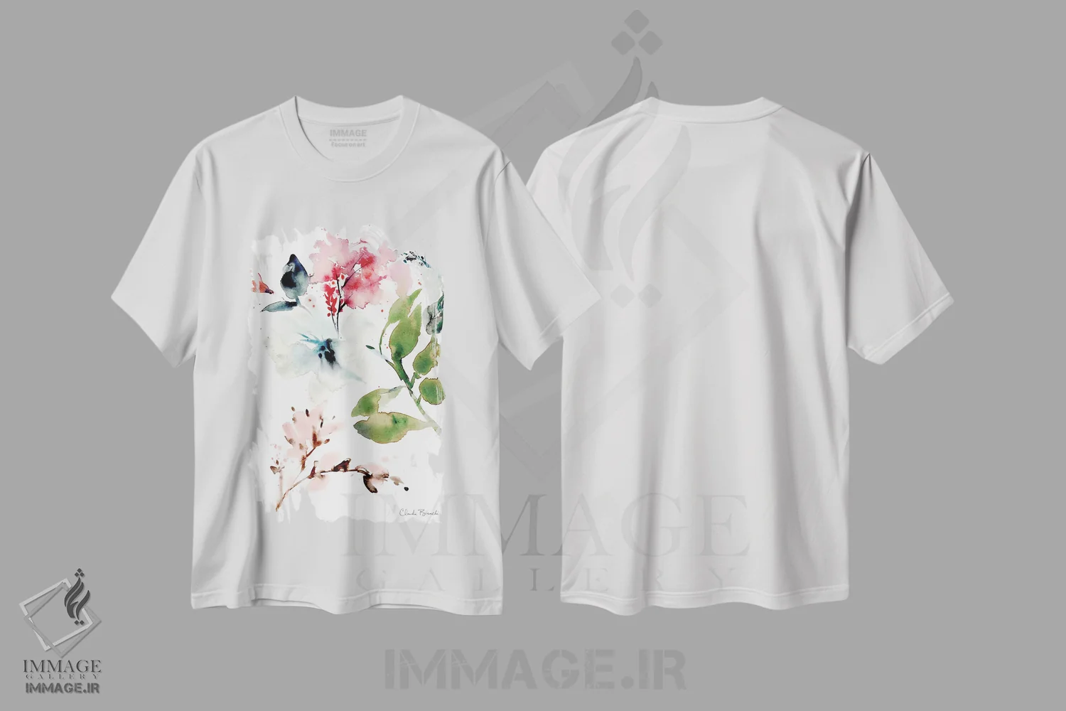تیشرت سفید طرح دار شکوفه های زمستانی، مدیوم اثر کلودیا بیانکی | فروشگاه ایماژ