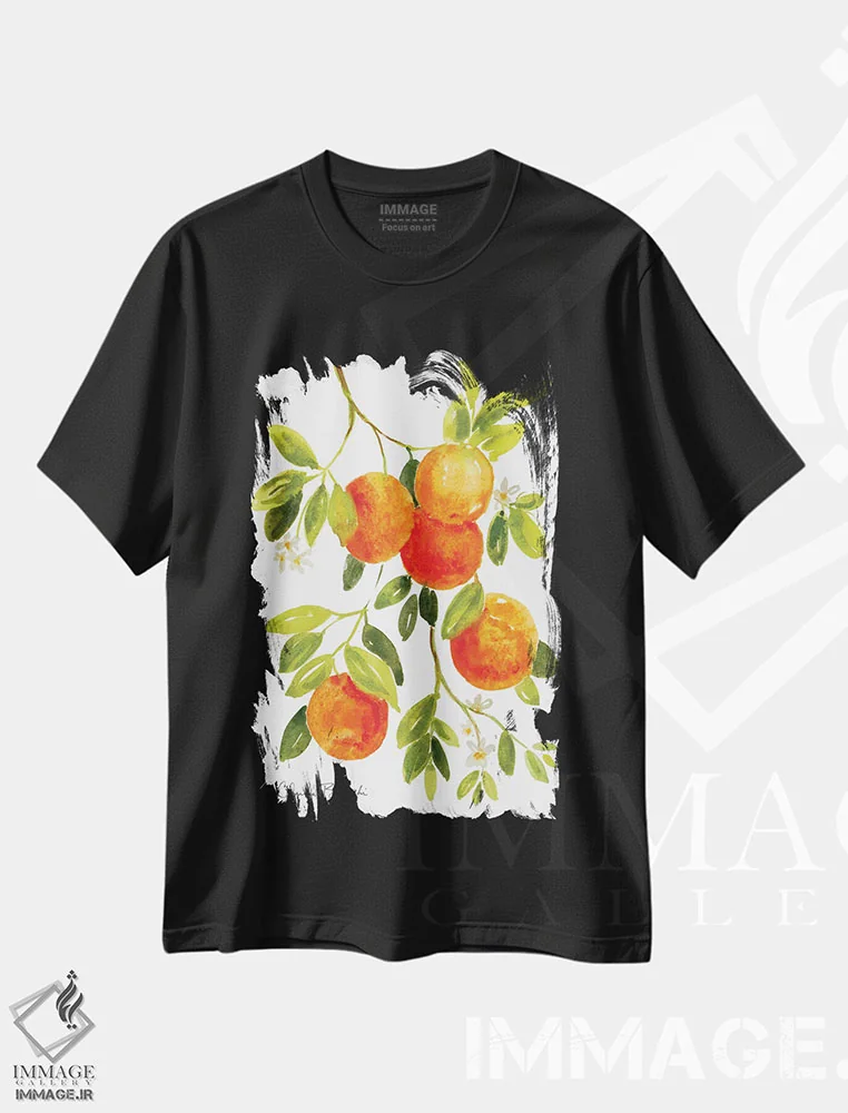 تیشرت مشکی طرح دار پرتقال ها، تزئینی اثر کلودیا بیانکی | فروشگاه ایماژ