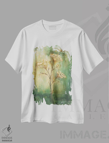 تیشرت سفید طرح دار گیاۀ تانسی سبز ۱، تزئینی اثر کارول بلک | فروشگاه ایماژ