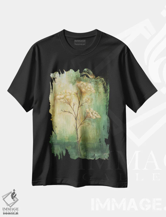 تیشرت مشکی طرح دار گیاۀ تانسی سبز ۱، تزئینی اثر کارول بلک | immage.ir