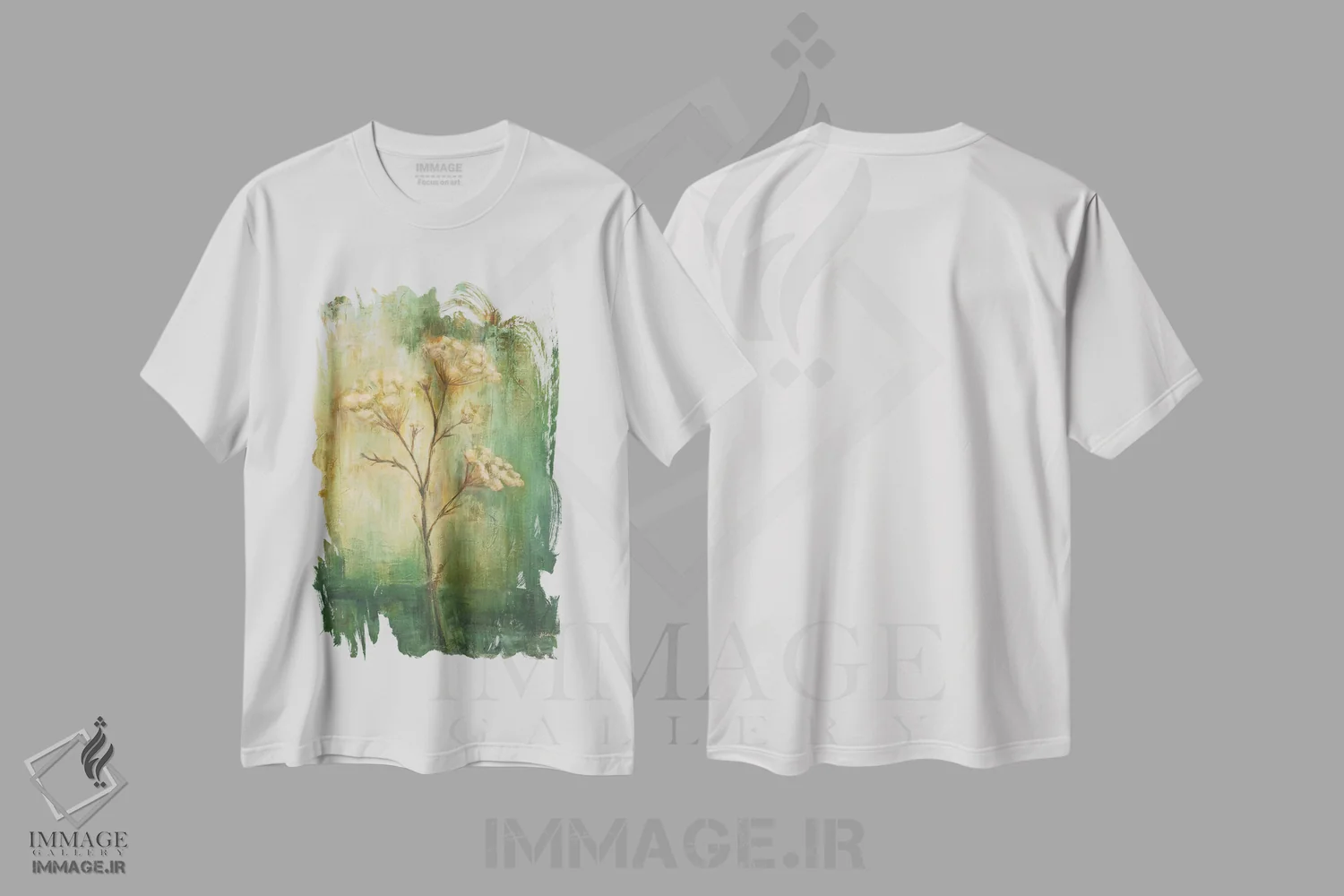 تیشرت سفید طرح دار گیاۀ تانسی سبز ۱، تزئینی اثر کارول بلک | فروشگاه ایماژ