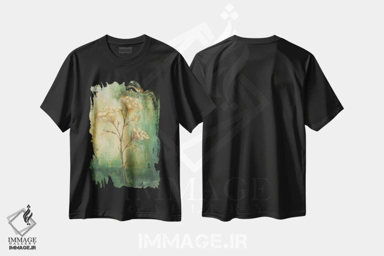 تیشرت مشکی طرح دار گیاۀ تانسی سبز ۱، تزئینی اثر کارول بلک | immage.ir
