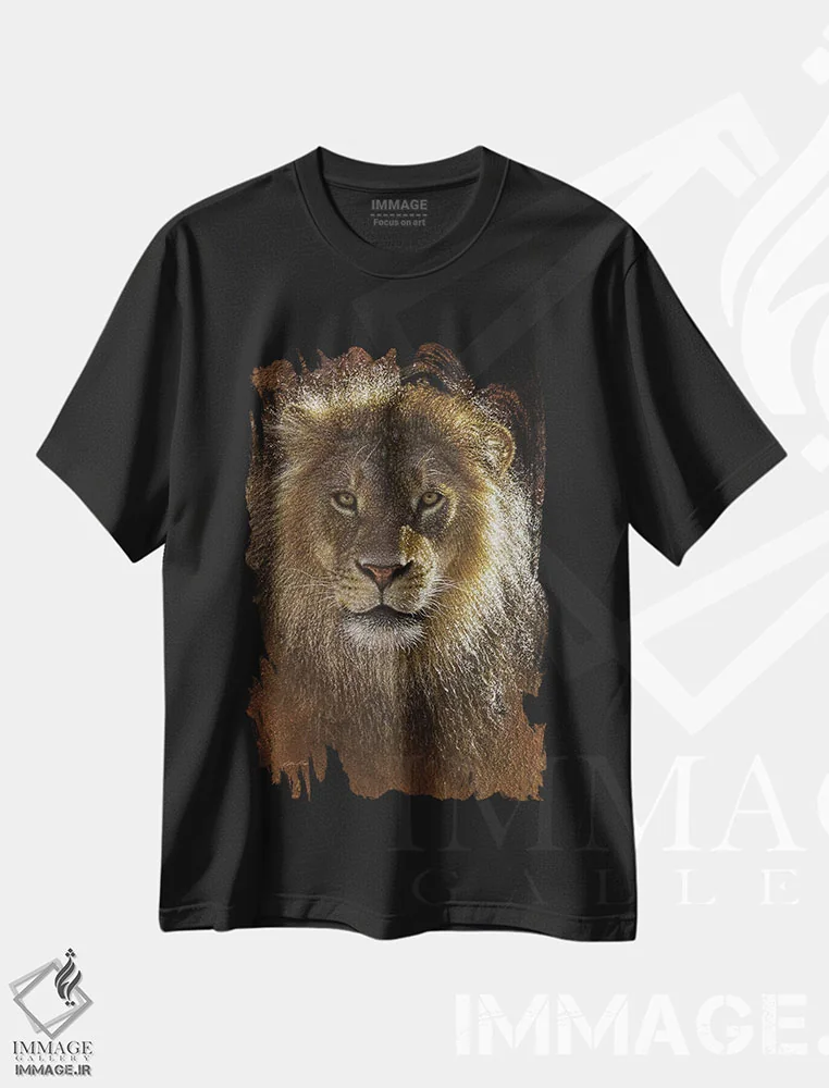 تیشرت مشکی طرح دار رویارویی شیرها، هنر فاخر اثر کالین بوگل | immage.ir