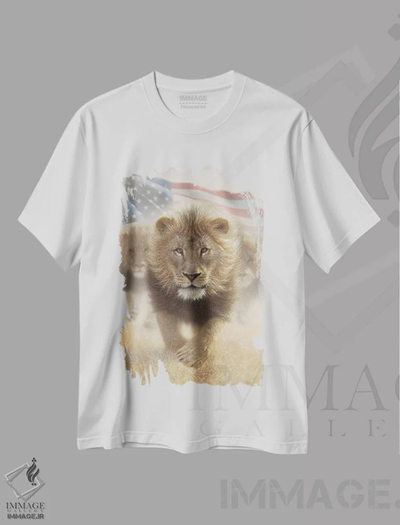تیشرت سفید طرح دار شیرهای در حال دویدن، هنر فاخر اثر کالین بوگل | فروشگاه ایماژ