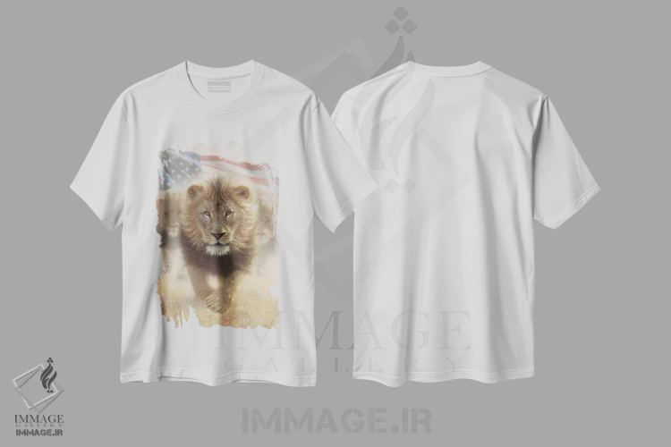 تیشرت سفید طرح دار شیرهای در حال دویدن، هنر فاخر اثر کالین بوگل | فروشگاه ایماژ