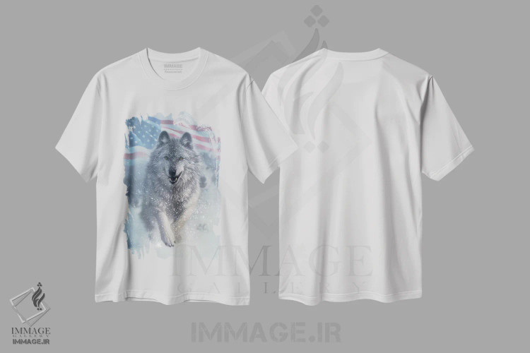تیشرت سفید طرح دار گرگ های در حال دویدن، هنر فاخر اثر کالین بوگل | immage.ir