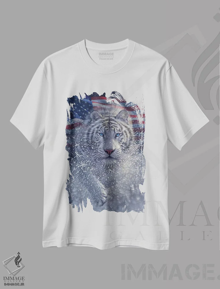 تیشرت سفید طرح دار ببر سفید، هنر فاخر اثر کالین بوگل | فروشگاه ایماژ
