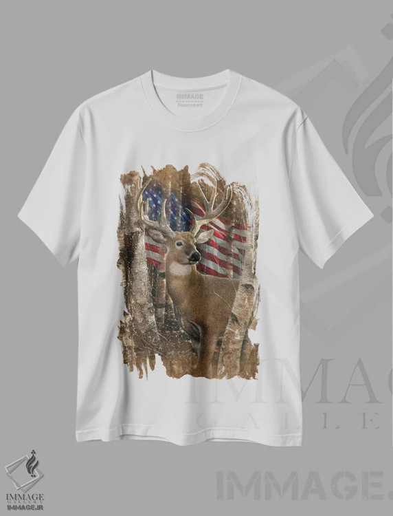 تیشرت سفید طرح دار گوزن دم سفید نر، هنر فاخر اثر کالین بوگل | immage.ir