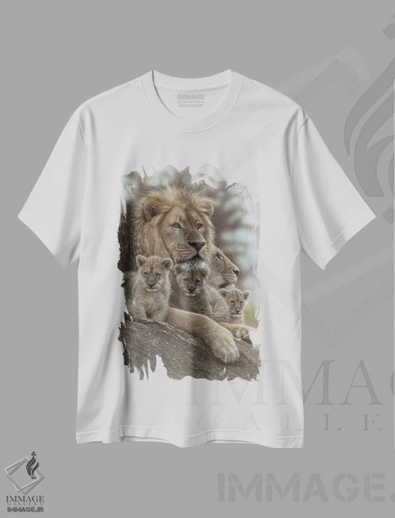 تیشرت سفید طرح دار شیر اثر کالین بوگل | فروشگاه ایماژ
