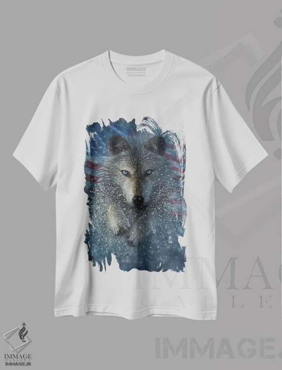 تیشرت سفید طرح دار پاشیدن گرگ آمریکا، مدیوم اثر کالین بوگل | فروشگاه ایماژ