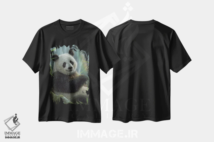 تیشرت مشکی طرح دار بهشت پاندا، دکور آسیایی اثر کالین بوگل | فروشگاه ایماژ