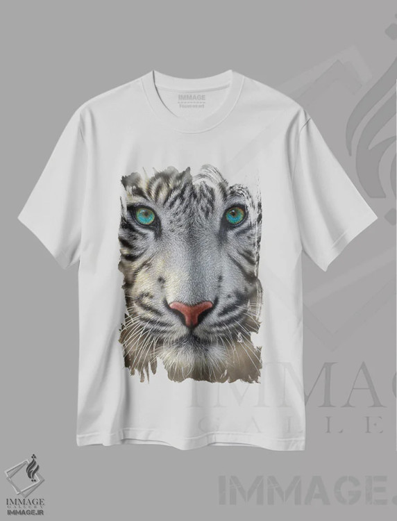 تیشرت سفید طرح دار ببر سفید، هنر فاخر معاصر اثر کالین بوگل | فروشگاه ایماژ