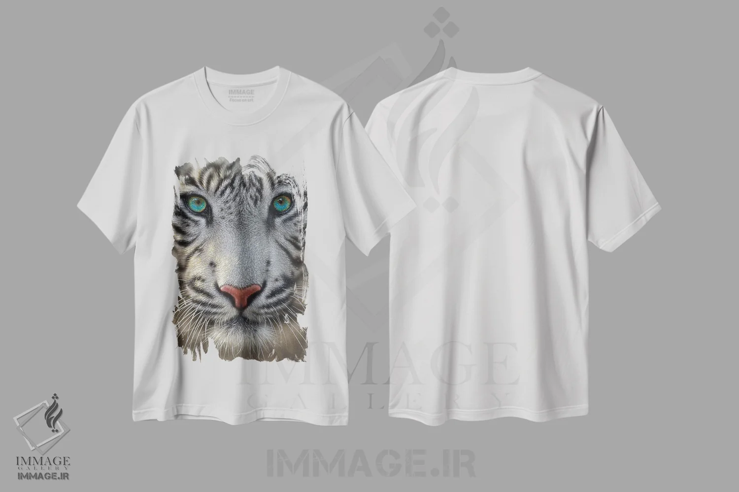 تیشرت سفید طرح دار ببر سفید، هنر فاخر معاصر اثر کالین بوگل | فروشگاه ایماژ